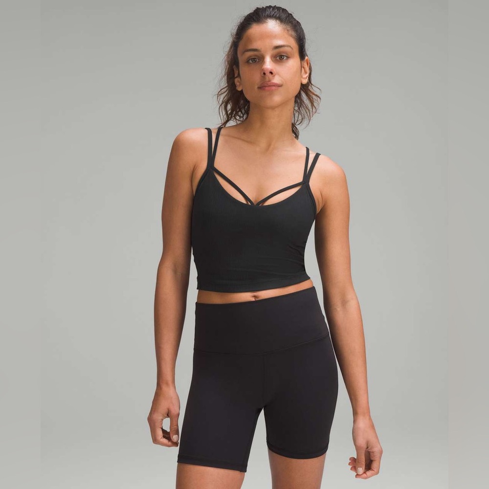 Lululemon Size 8 Align Strappy Ribbed Tank Top Black Crop Padded Yoga Nulu
